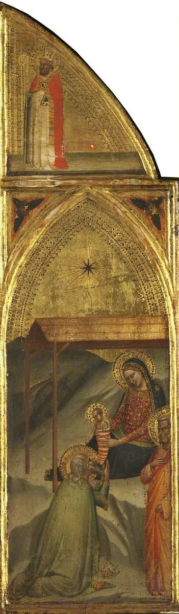Magikern som dyrkar Jesusbarnet och biskopen (triptyk, högra panelen) (baksida) - Bernardo Daddi