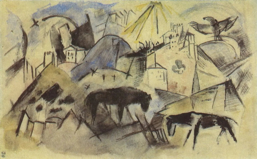 Det olyckliga landet Tyrolen (skiss) - Franz Marc