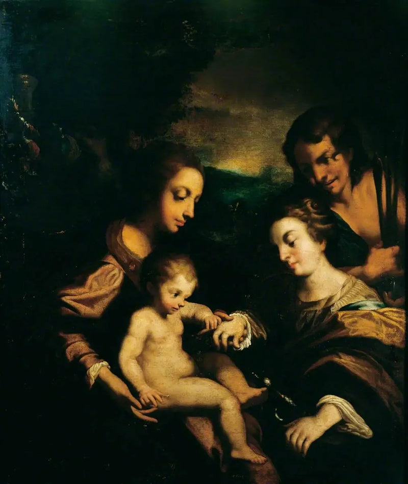 Det mystiska äktenskapet av heliga Katarina med helige Sebastian - Antonio da Correggio