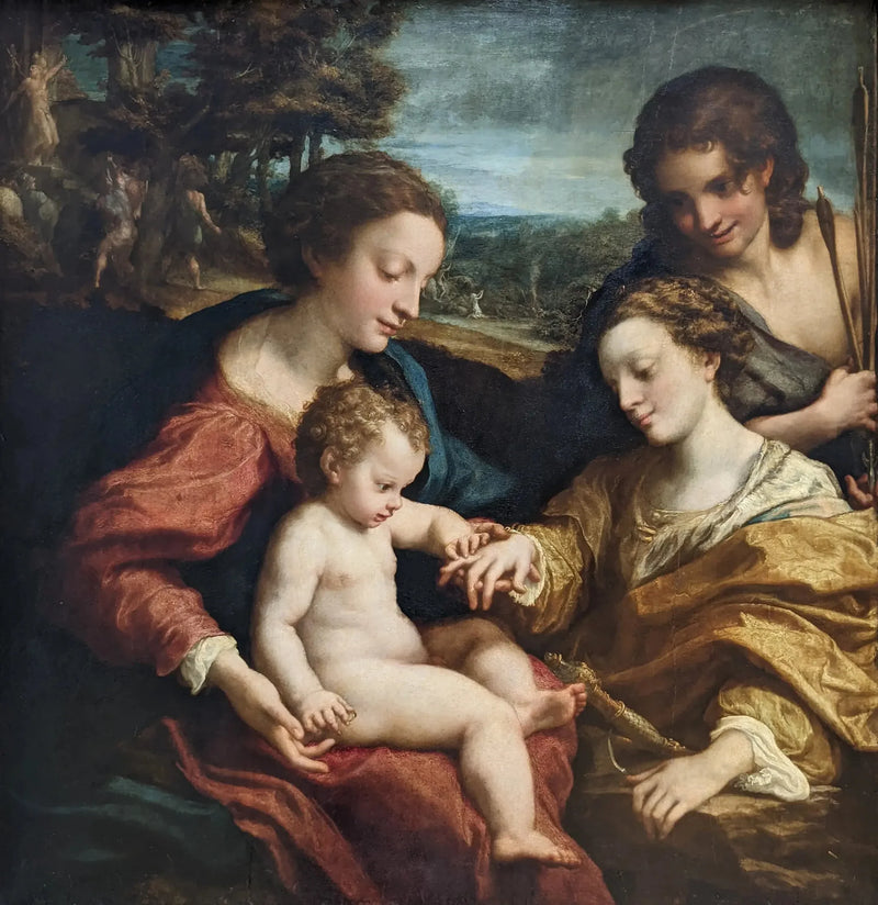 Den mystiska bröllopet av heliga Katarina av Alexandria i närvaro av helige Sebastian - Antonio da Correggio