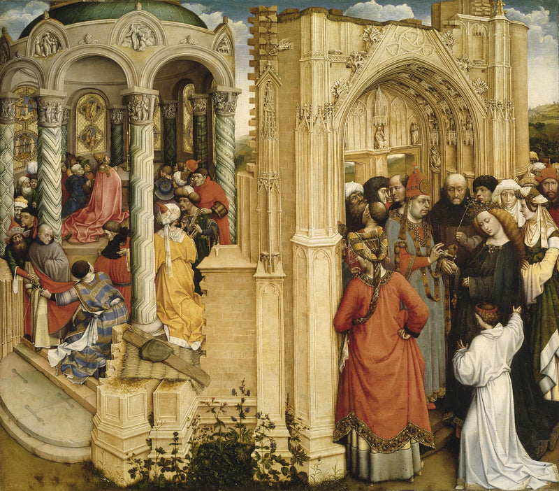 Miraklet av den blommande kvisten (till vänster); Marie och Josafs äktenskap (till höger) - Robert Campin