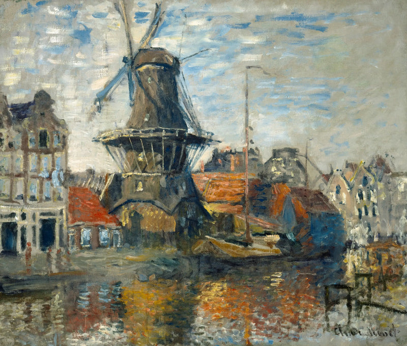 Väderkvarnen vid kanalen Onbekende, Amsterdam - Claude Monet