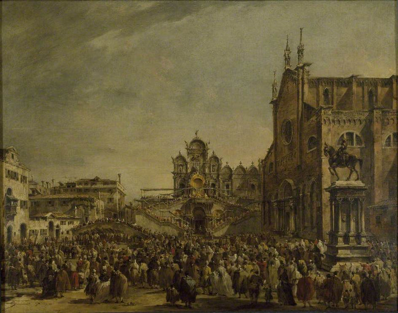 Påven Pius VI välsignar folkmassan vid Campo SS Giovanni e Paolo, Venedig - Francesco Guardi