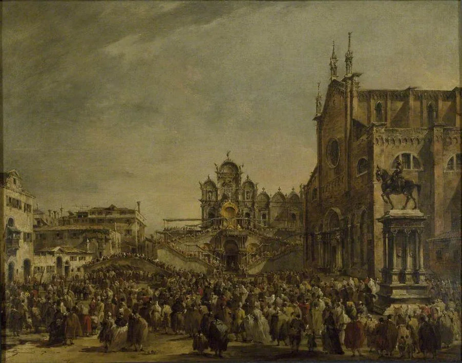 Påven Pius VI välsignar folkmassan vid Campo SS Giovanni e Paolo, Venedig - Francesco Guardi