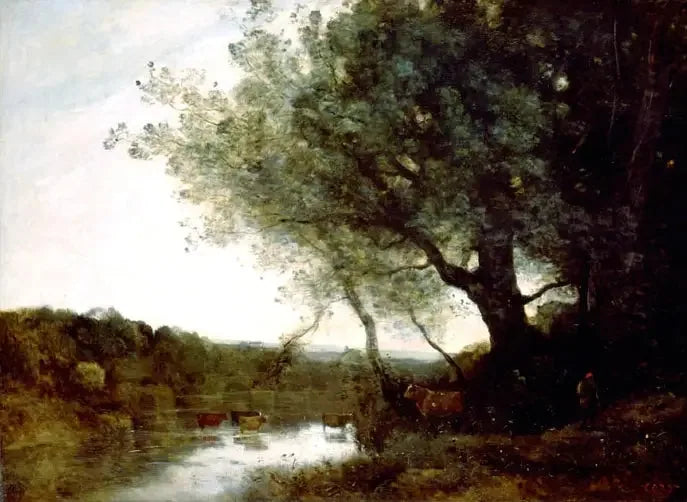Passagen över viken på kvällen - Jean-Baptiste Camille Corot