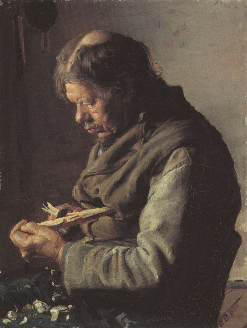 Fiskaren Lars Gaihede skulpterar en pinne - Anna Ancher