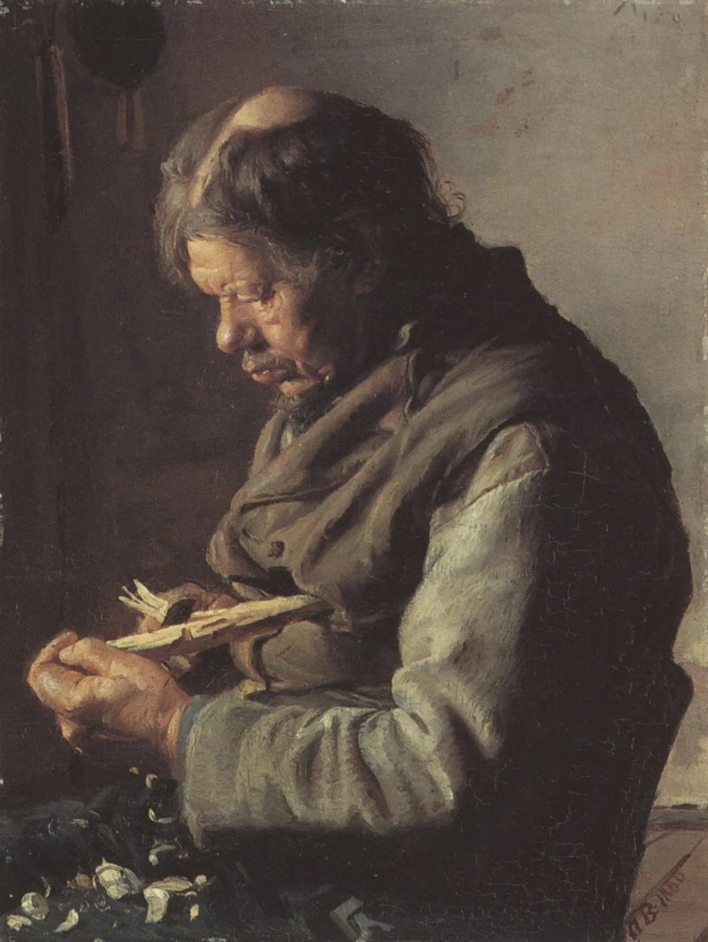 Fiskaren Lars Gaihede skulpterar en pinne - Anna Ancher