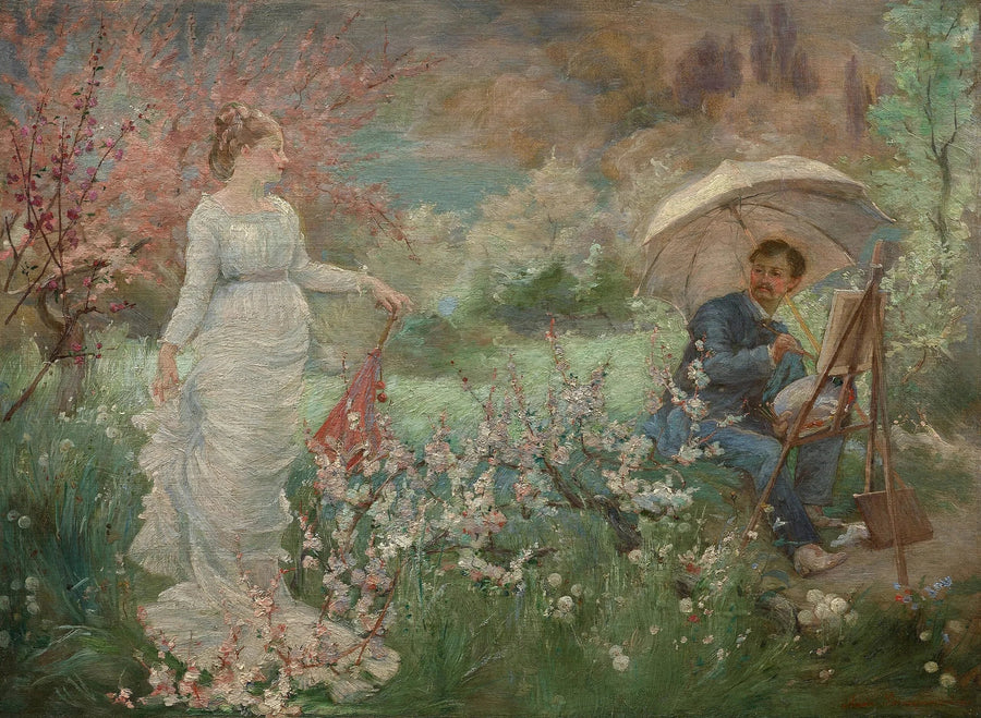 Målaren och hans modell i en blomstrande trädgård - Marie Bracquemond
