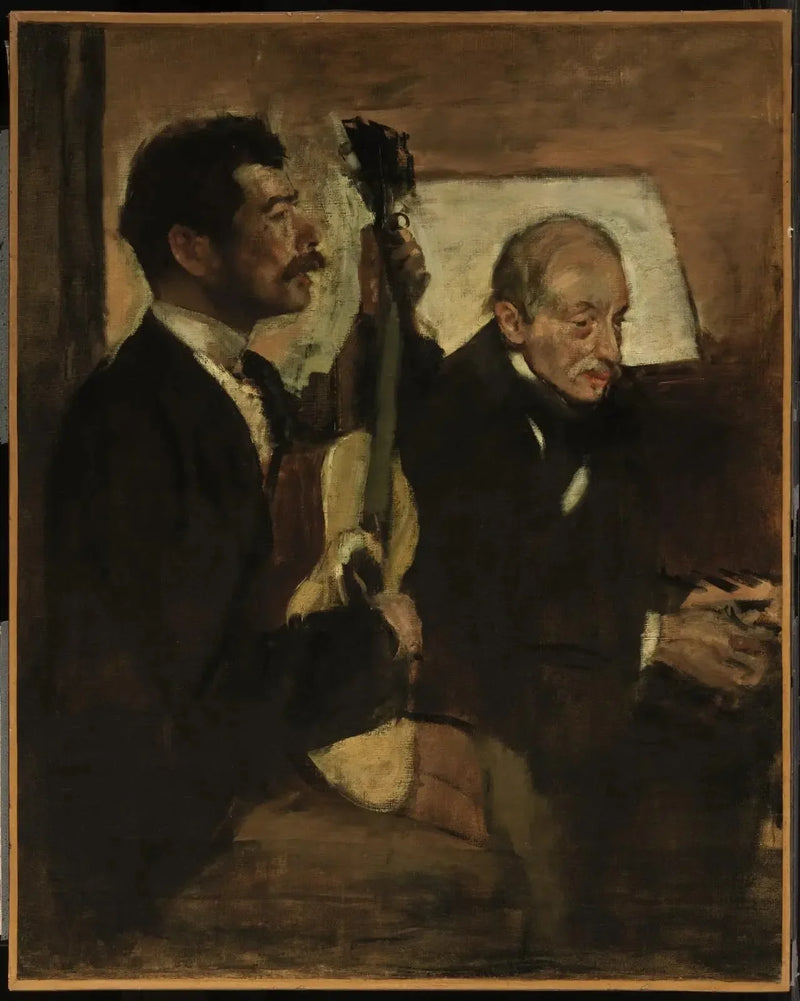 Degas far som lyssnar på Lorenzo Pagans spela gitarr - Edgar Degas