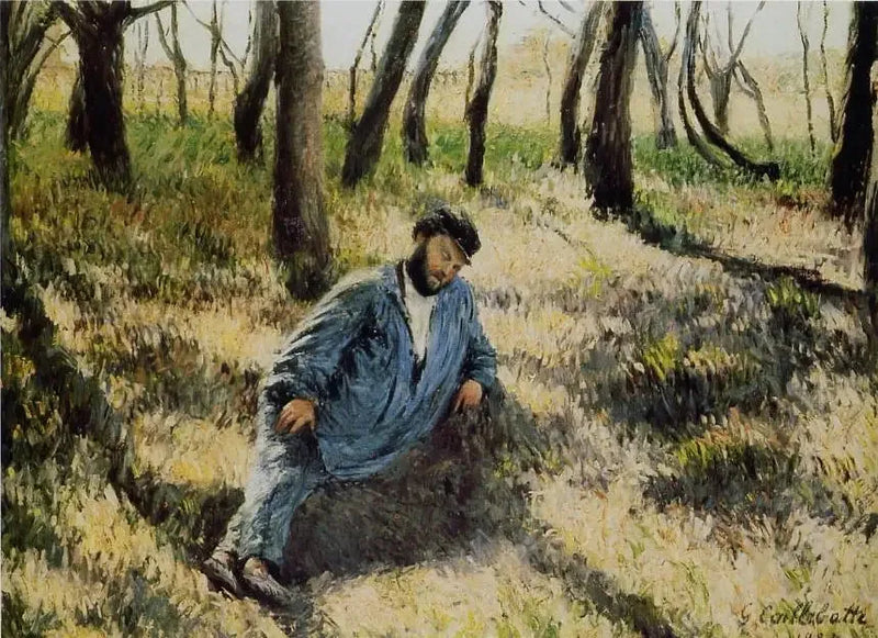 Fadern Magloire liggande i en skog - Gustave Caillebotte