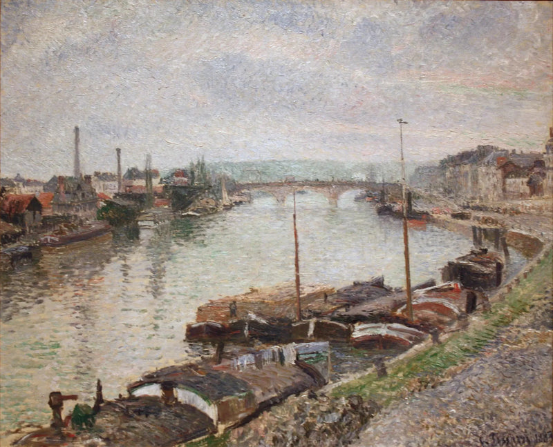 Stenbron och pråmarna i Rouen - Camille Pissarro