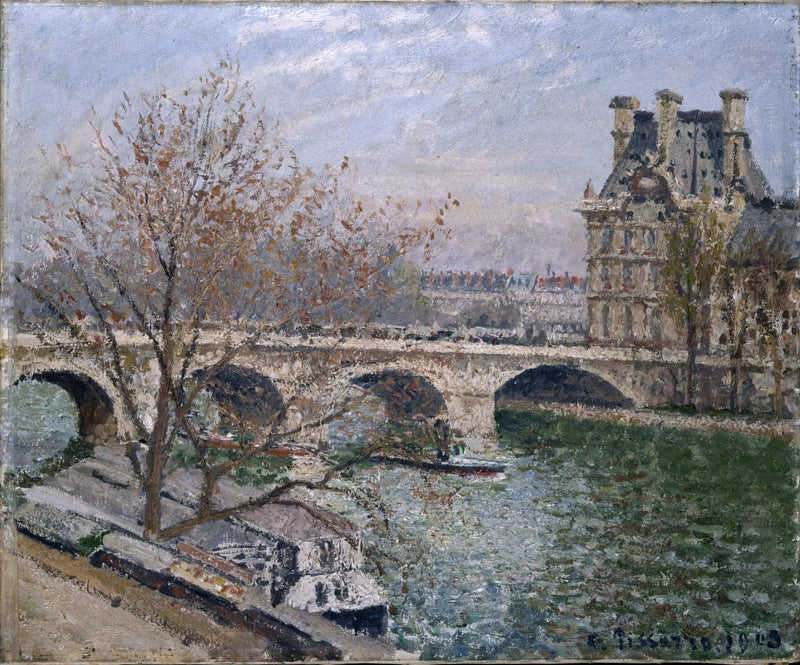 Den Kungliga Bron och Flore-paviljongen, Morgon, Sol - Camille Pissarro