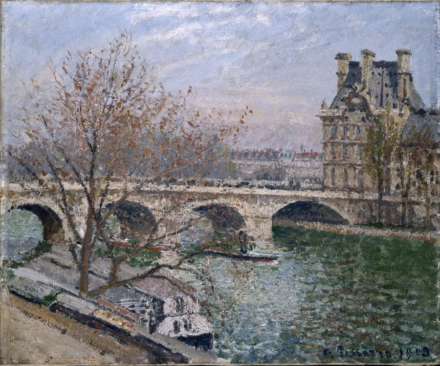 Den Kungliga Bron och Flore-paviljongen, Morgon, Sol - Camille Pissarro