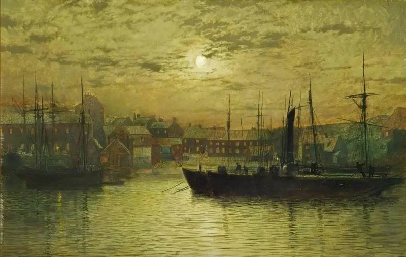 Whitby hamn i månsken - John Atkinson Grimshaw