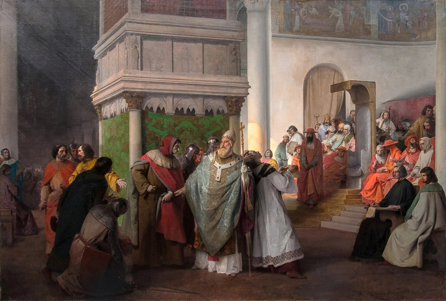 Prästen Orlando från Parma skickad av Arrigo IV av Tyskland och försvarad av Gregorius VII mot den rättvisa indignationen från det romerska synoden - Francesco Hayez