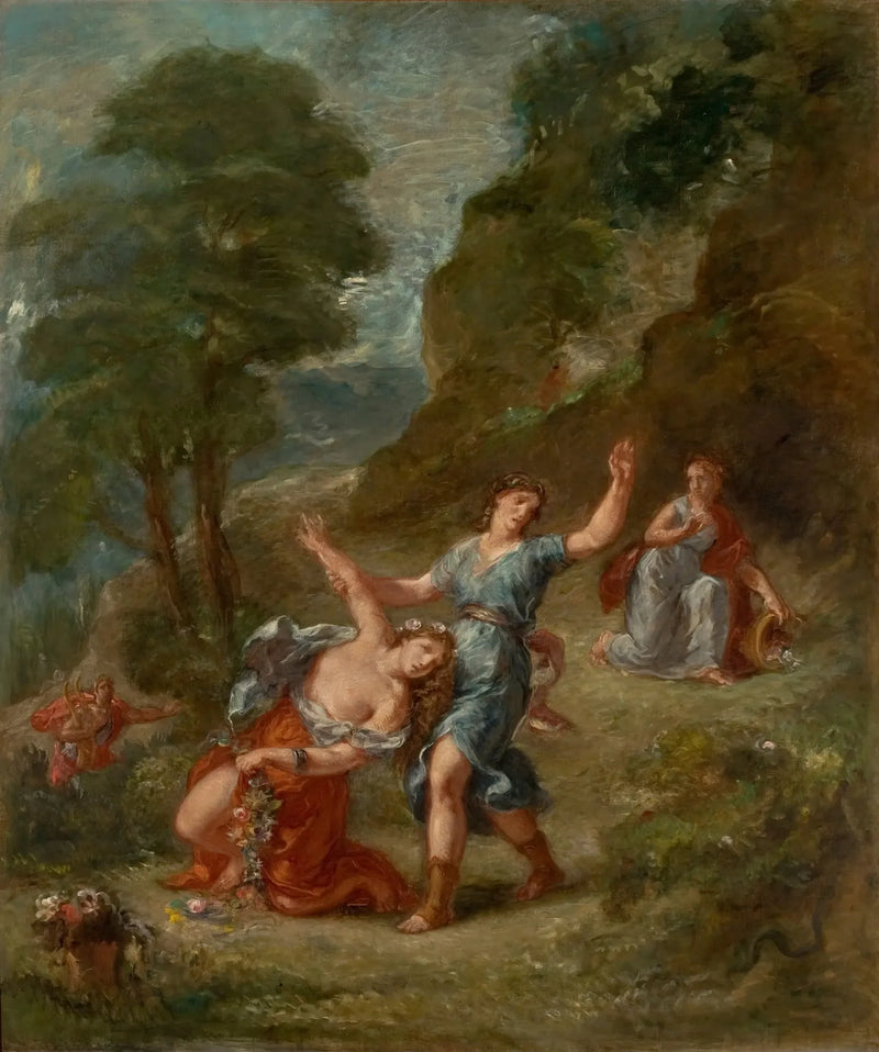 Våren - Eurydice biten av en orm medan hon plockade blommor (Eurydices död) - Eugène Delacroix