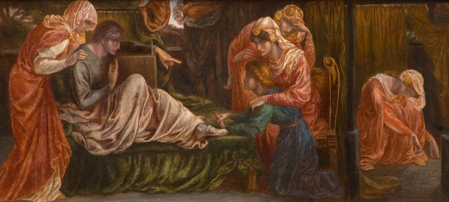 Dantes dröm på Beatrices dödsdag (första scen, högra panelen) - Dante Gabriel Rossetti