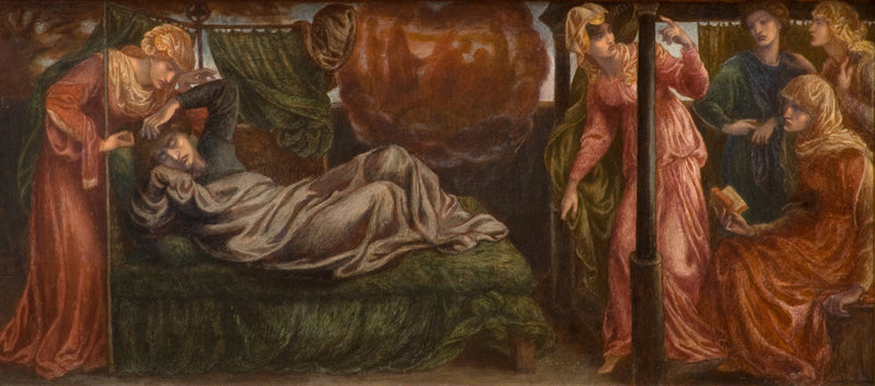 Dantes dröm på dödsdagen av Beatrice (förebild, vänstra panelen) - Dante Gabriel Rossetti