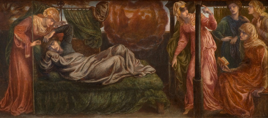 Dantes dröm på dödsdagen av Beatrice (förebild, vänstra panelen) - Dante Gabriel Rossetti