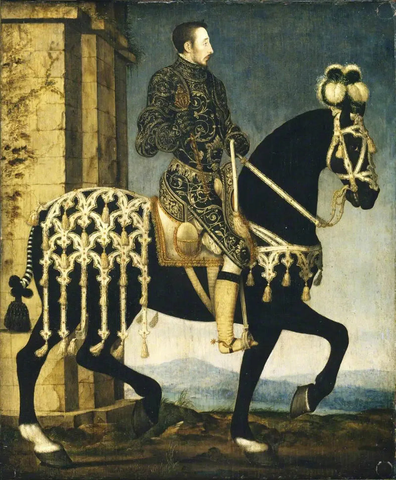 Kung Henrik II, Frankrikes kung (1519-1559) till häst - François Clouet