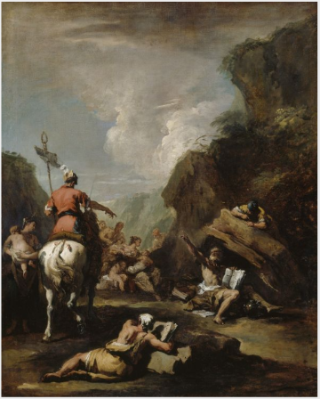 Kungen Hieron II av Syrakusa ber Archimedes att befästa staden - Sebastiano Ricci