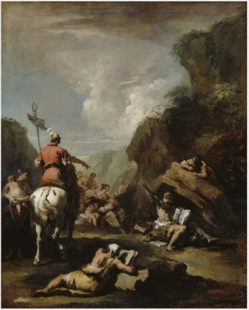 Kungen Hieron II av Syrakusa ber Archimedes att befästa staden - Sebastiano Ricci
