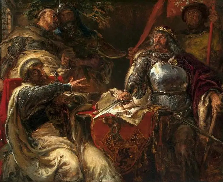 Kung Ladislaus den Smärte, bryter avtalen med de tyska riddarna i Brześć Kujawski. - Jan Matejko