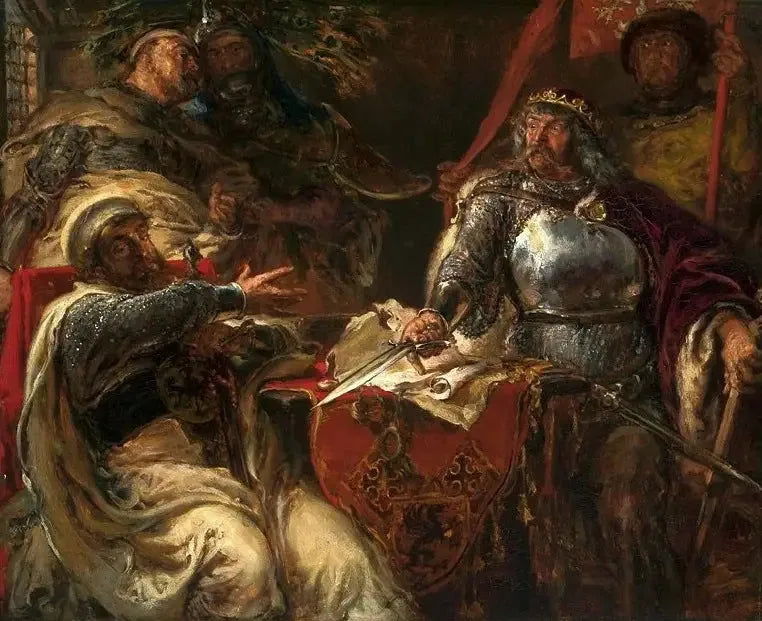 Kung Ladislaus den Smärte, bryter avtalen med de tyska riddarna i Brześć Kujawski. - Jan Matejko