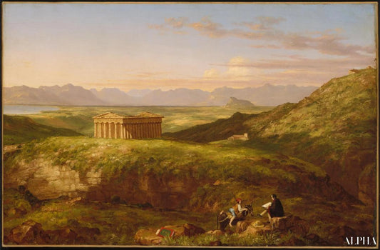 Le Temple de Ségeste avec l'artiste dessinant - Thomas Cole - Reproductions de tableaux et peintures haut de gamme
