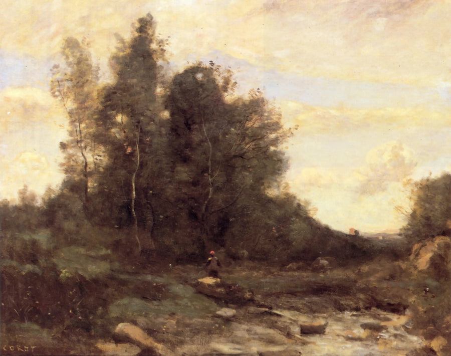 Den steniga floden (Skymning) - Jean-Baptiste Camille Corot