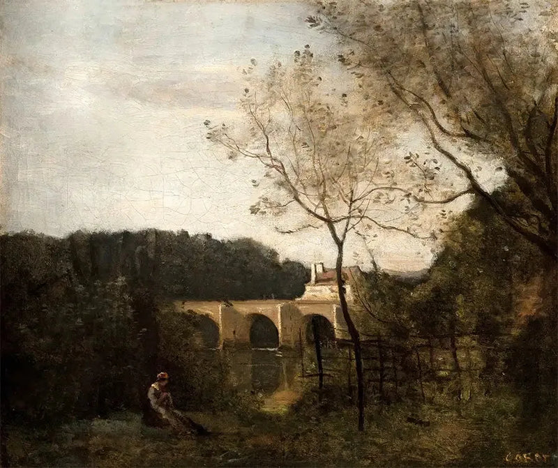 Den gamla bron i Mantes - Jean-Baptiste Camille Corot
