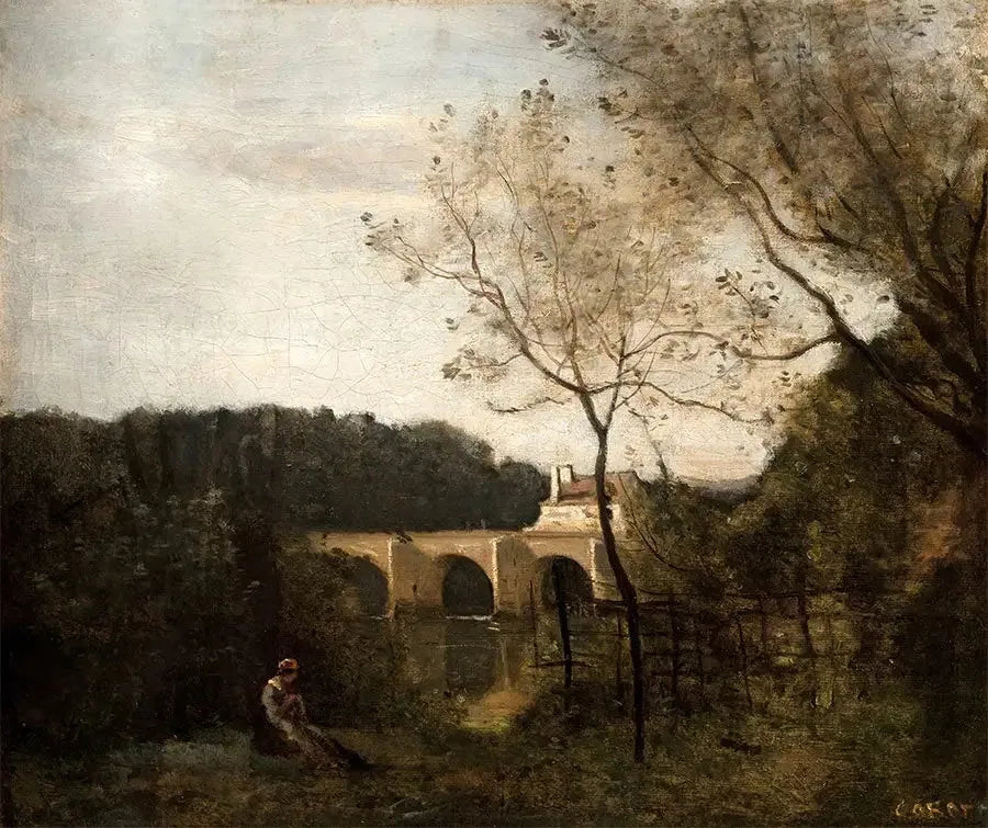 Den gamla bron i Mantes - Jean-Baptiste Camille Corot