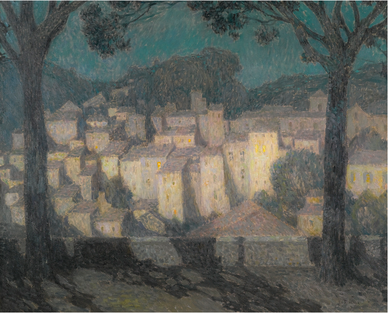 Byn i månljus (föreställning av Bormes-les-Mimosas) - Henri Le Sidaner