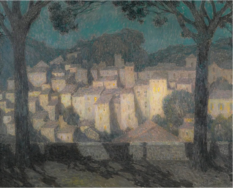 Byn i månljus (föreställning av Bormes-les-Mimosas) - Henri Le Sidaner