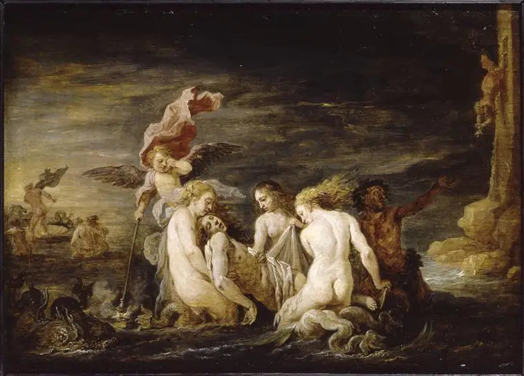 Léandre drunknad återfunnen av Nereiderna - David Teniers den yngre