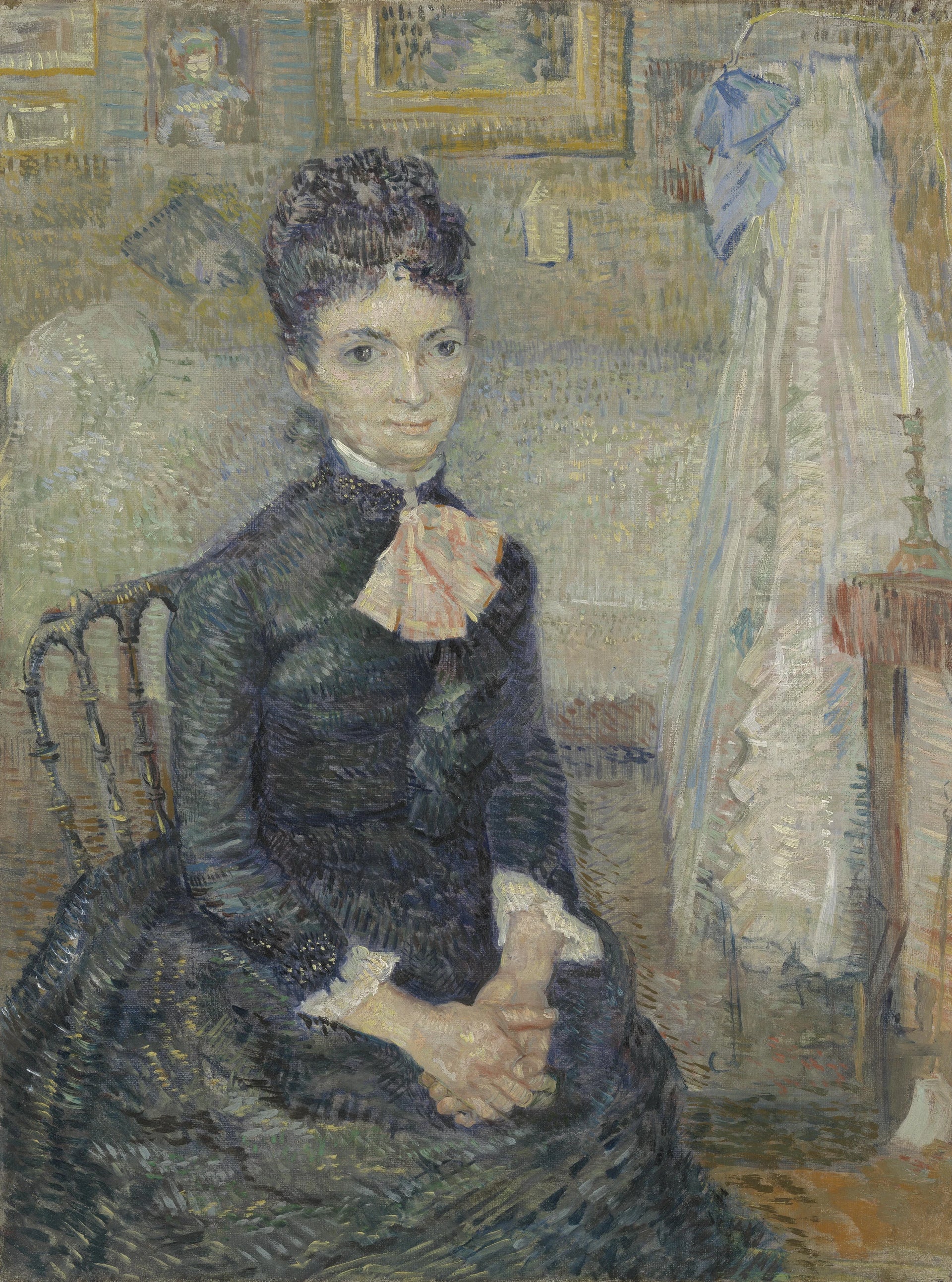 Portrait de Léonie Rose Charbuy-Davy, F369 — jeune mère assise près d’un berceau peinte par Vincent van Gogh