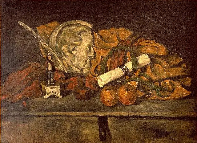 Cézannes tillbehör. Stilleben med medaljong av Philippe Solari - Paul Cézanne