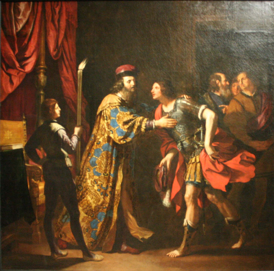 Catons avsked i Utica till sin son - Guercino