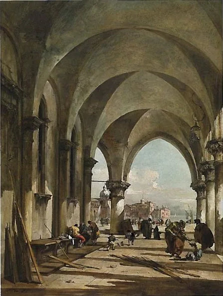 Dodge-palatsbågarna, Venedig, mot San Giorgio Maggiore-basilikan - Francesco Guardi