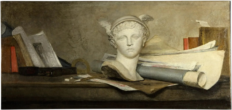 Konstnärliga attribut med en Mercuriskulptur - Jean Siméon Chardin