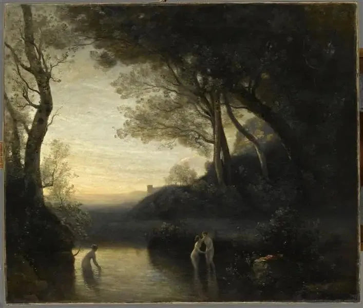 Badeländerna i Bellinzone. Kvällseffekt - Jean-Baptiste Camille Corot