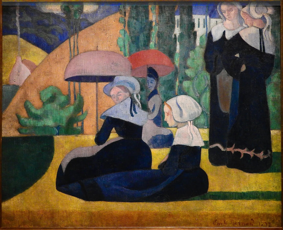 Bretonnerna med parasoll - Émile Bernard