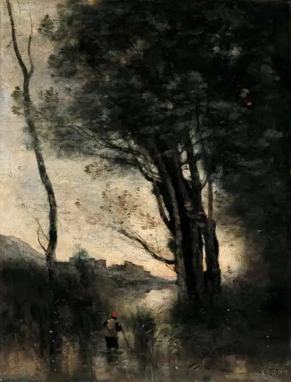 Getterna som korsar en flod vid forsen. Minne från Italien - Jean-Baptiste Camille Corot