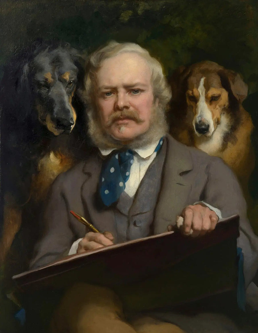 De kunniga: Porträtt av konstnären med två hundar - Edwin Henry Landseer