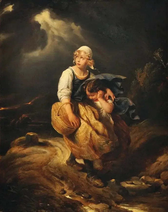 Barnen överraskade av åskvädret - Paul Delaroche
