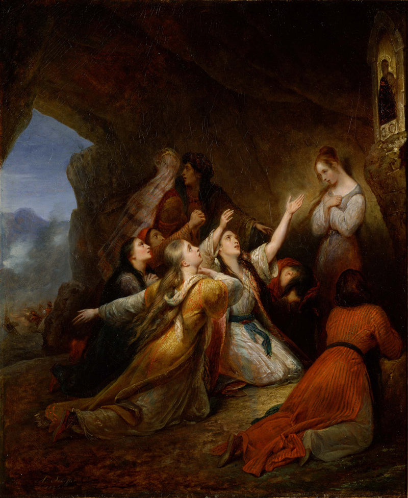 De grekiska kvinnorna vädjar om hjälp från Jungfru Maria - Ary Scheffer