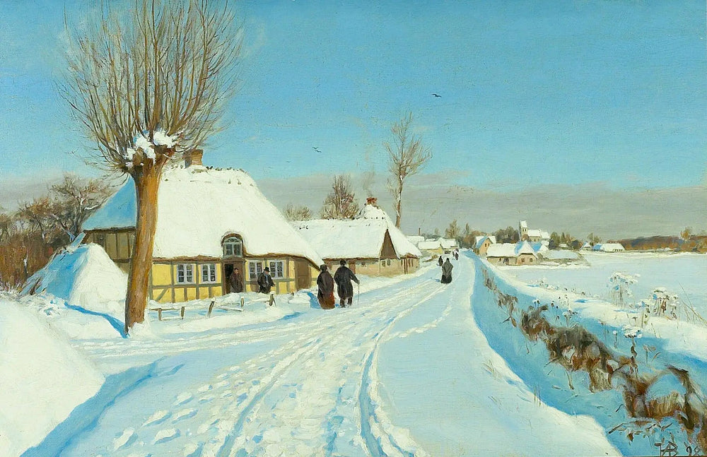 Les fidèles se dirigent vers l’église le matin de Noël. - H. A. Brendekilde - Alpha Reproduction