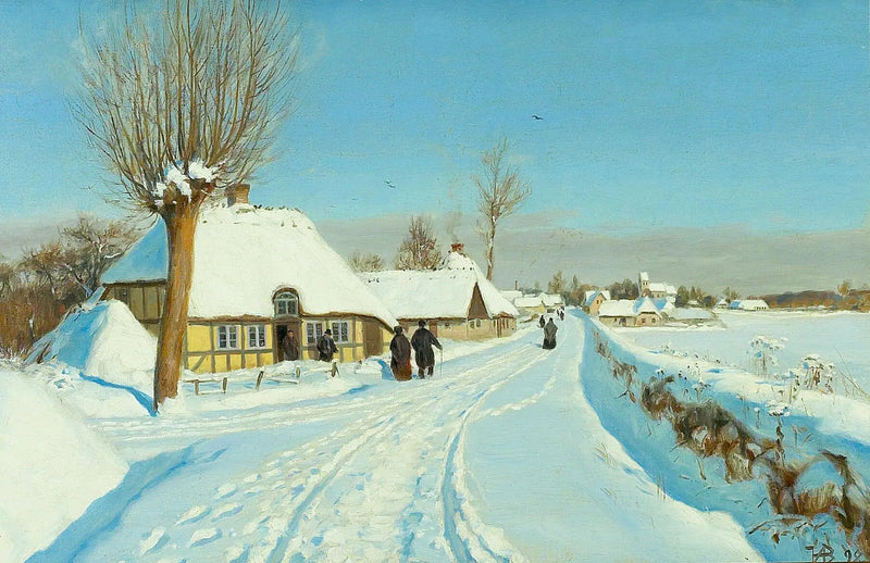 De trogna går mot kyrkan på juldagsmorgonen. - H. A. Brendekilde