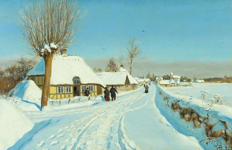 De trogna går mot kyrkan på juldagsmorgonen. - H. A. Brendekilde