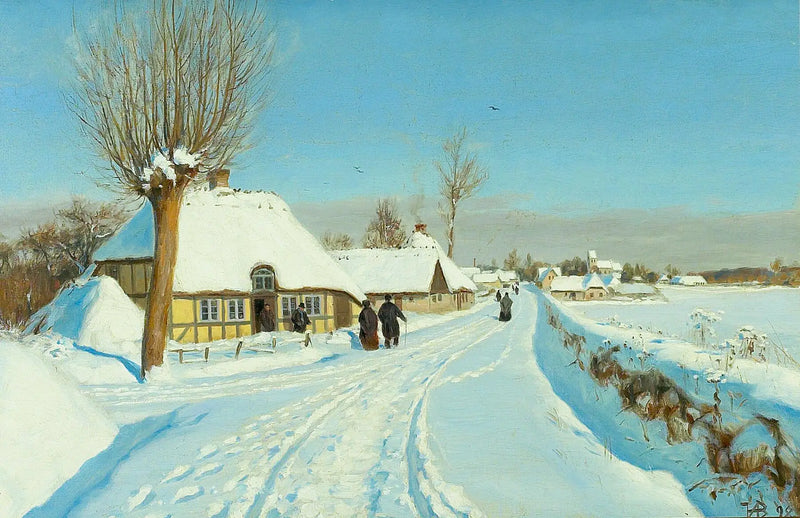 De trogna går mot kyrkan på juldagsmorgonen. - H. A. Brendekilde